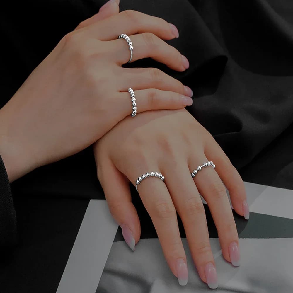 Pierścionek Relaksacyjny Ze Srebra 925 – Antystresowy, Z Kulkami Do Przesuwania, Regulowany