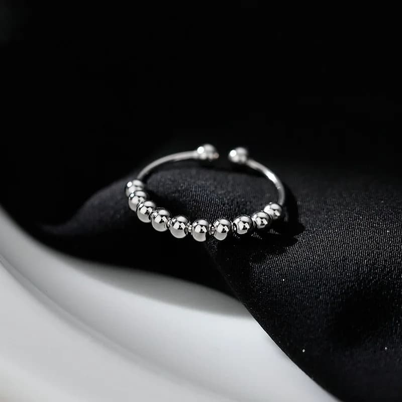 Pierścionek Relaksacyjny Ze Srebra 925 – Antystresowy, Z Kulkami Do Przesuwania, Regulowany
